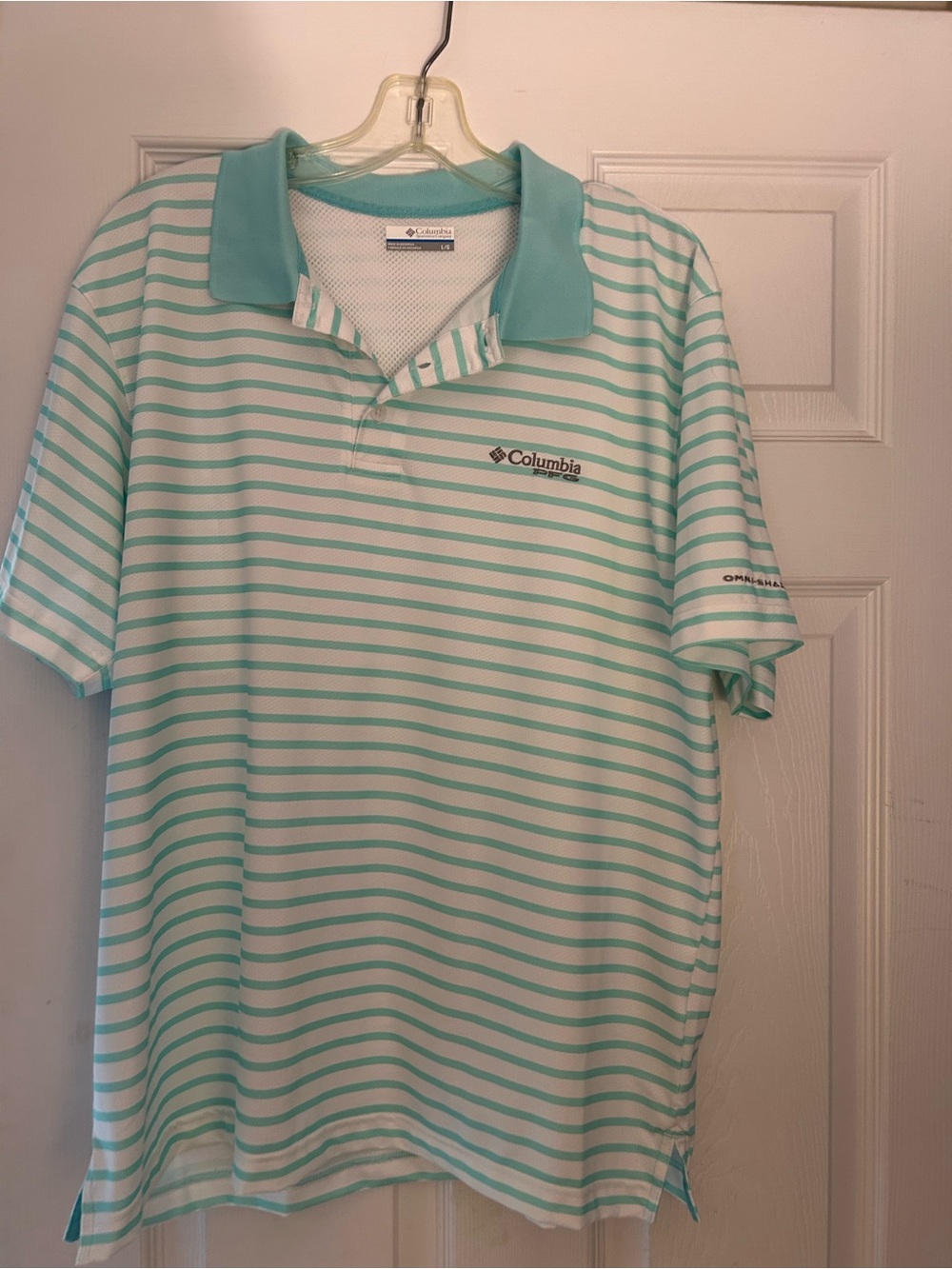 Columbia Mint Green and White Striped Polo